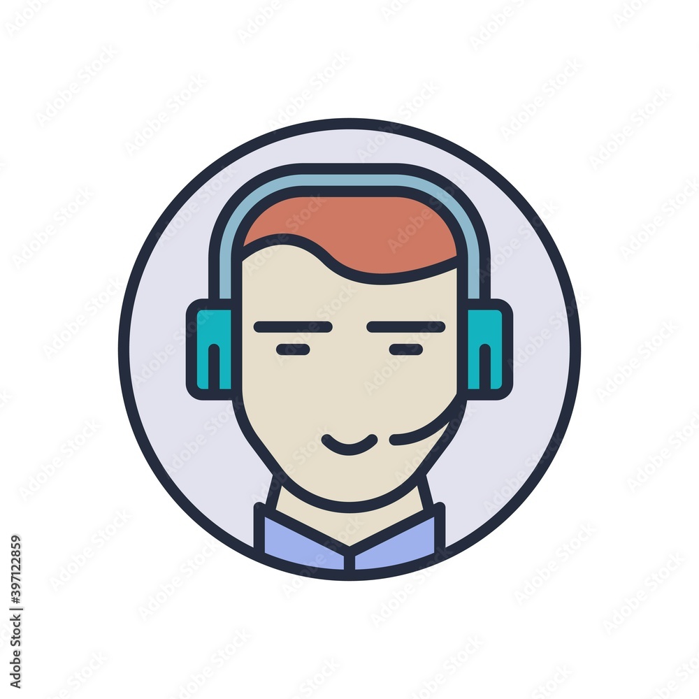 Customer support center operator icon. Vector illustration.