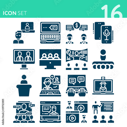 Simple set of 16 icons related to conf photo