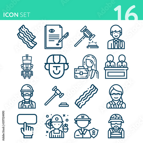 Simple set of 16 icons related to statesman