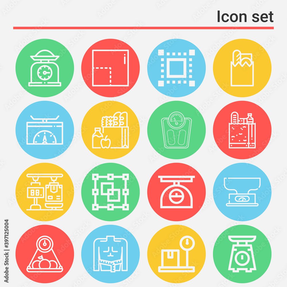 16 pack of weighing machine lineal web icons set 16 pack of weighing machine lineal web icons set