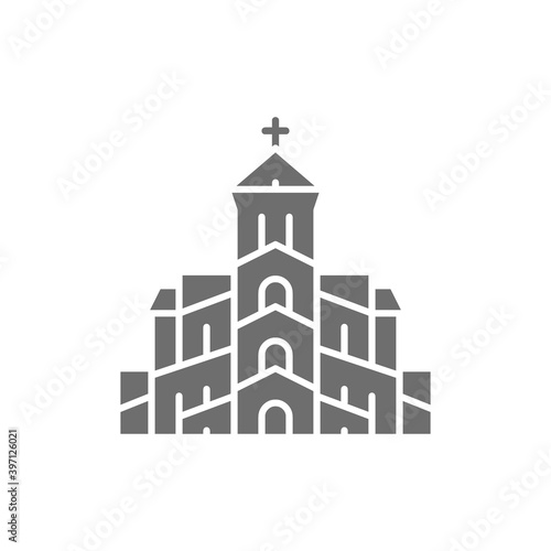 Vector georgian orthodox church, Tbilisi grey icon.