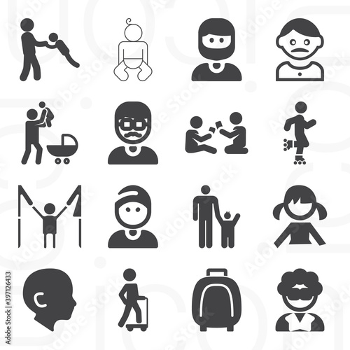 16 pack of juvenile  filled web icons set