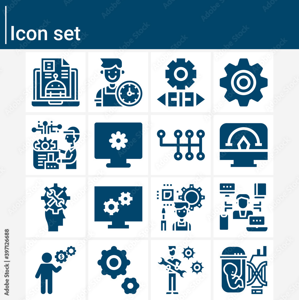 Simple set of engine room related filled icons.