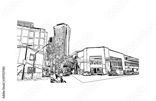 Building view with landmark of Ciudad Valles is a city in the state of San Luis Potosi, Mexico. Hand drawn sketch illustration in vector.