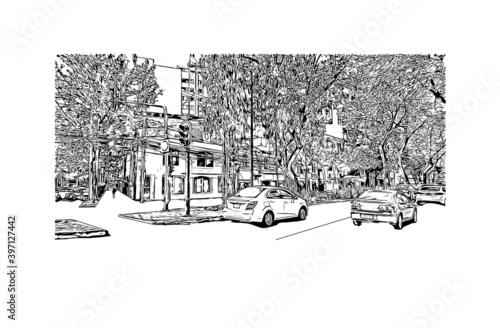 Building view with landmark of Ciudad Valles is a city in the state of San Luis Potosi, Mexico. Hand drawn sketch illustration in vector.