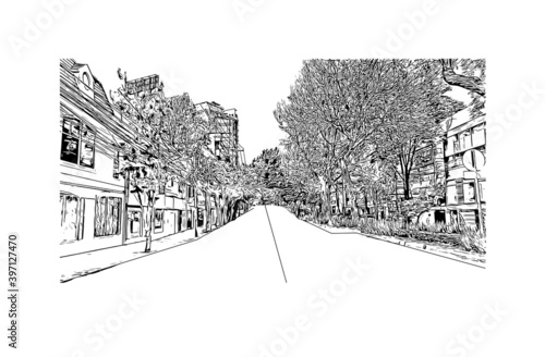 Building view with landmark of Ciudad Valles is a city in the state of San Luis Potosi, Mexico. Hand drawn sketch illustration in vector.