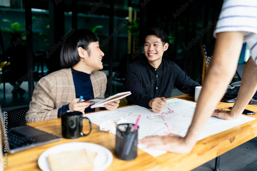 Asian business people planning startup project together. Asian business people planning startup project together.