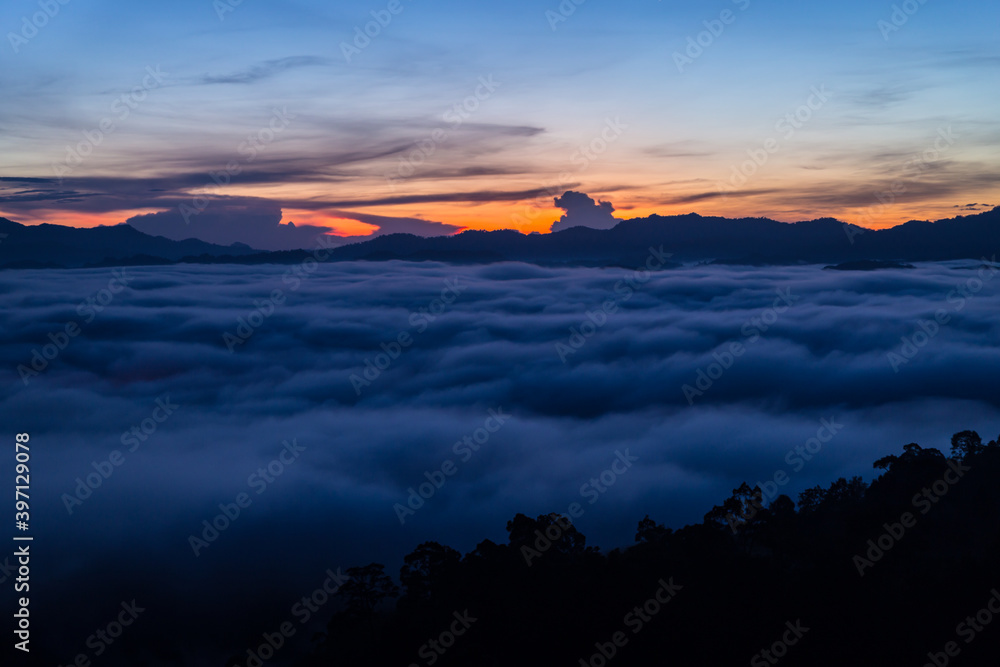 Khao Khai Nui, Sea of fog in the winter mornings at sunrise, New landmark to see beautiful scenery at Thailand.