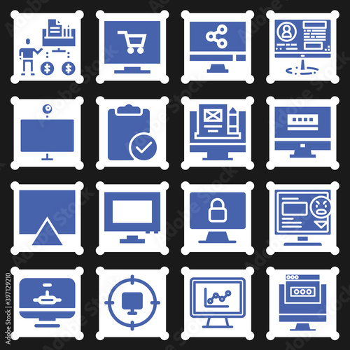 16 pack of monitored  filled web icons set