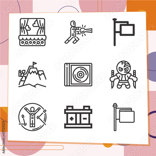 Simple set of 9 icons related to magnetic