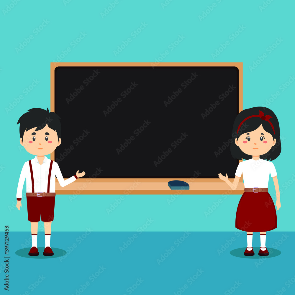 Cute Elementary School with Board Cute Elementary School with Board