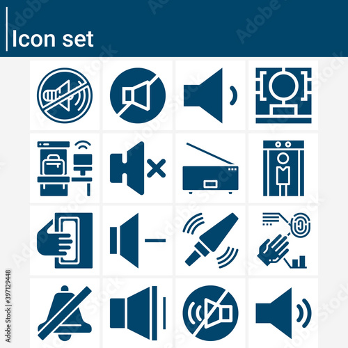 Simple set of sound property related filled icons.