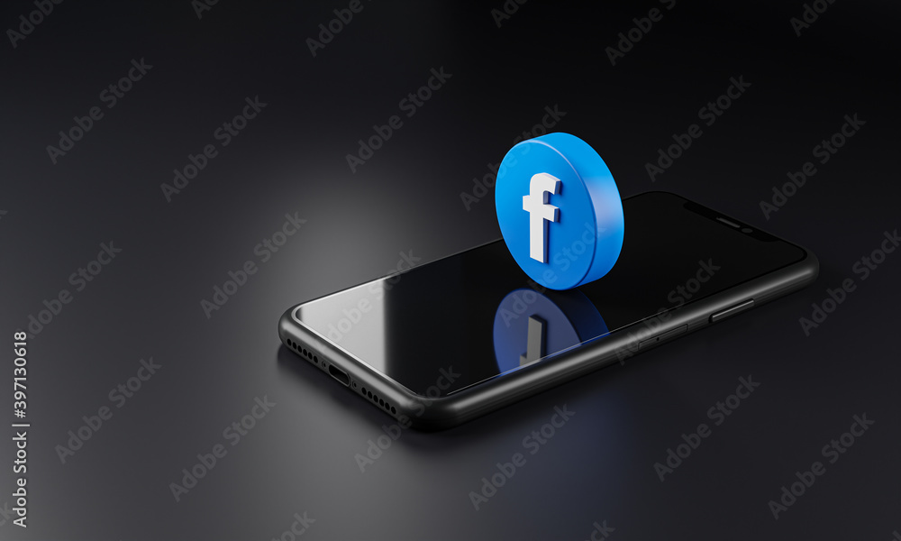 Facebook Logo Icon on Top of Smartphone 3D Dark Background Stock ...
