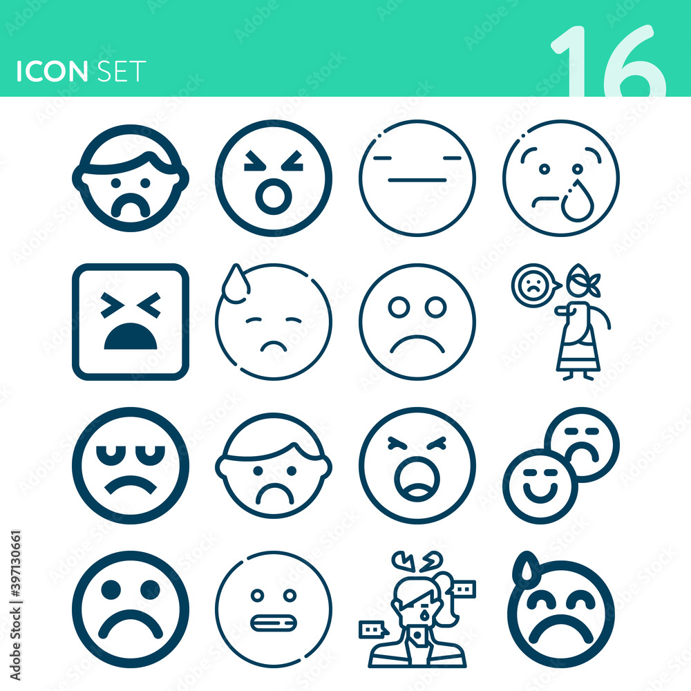 Simple set of 16 icons related to sadness Simple set of 16 icons related to sadness