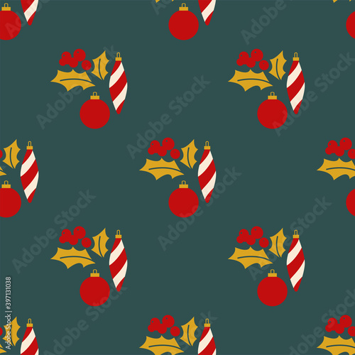 Christmas mistletoe and toys. Seamless pattern EPS 