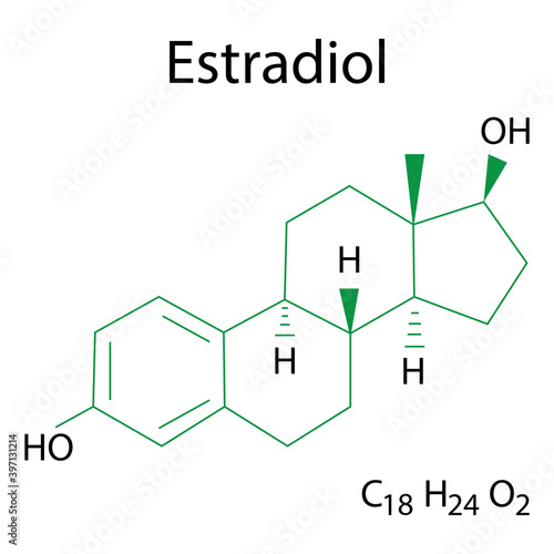 Flat icon with estradiol formula. Molecular structure. Icon for medical design. Stock image. EPS 10.
