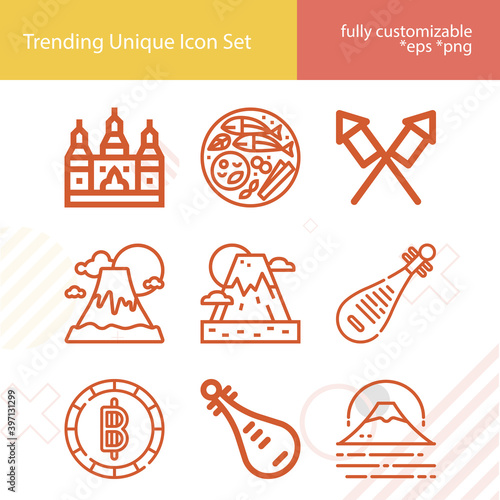 Simple set of asian nation related lineal icons.