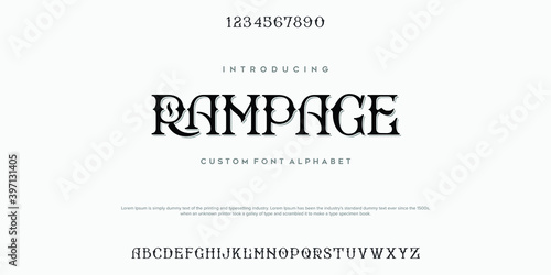 Elegant font letter alphabet set. Classic black lettering Typographic Font. uppercase with numbers. vector illustration