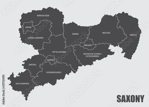 The Saxony State isolated map divided in districts with labels, Germany photo