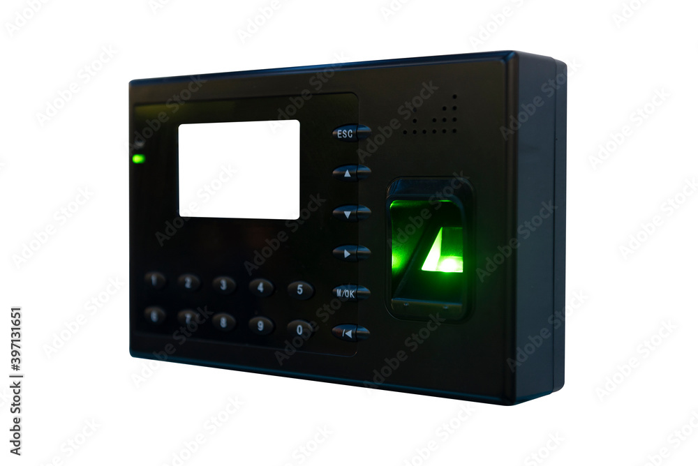 Fototapeta premium Finger print scan for enter security system isolated on white