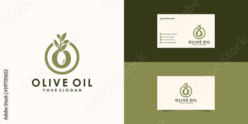 Olive oil or droplet with negative space logo design concept. logo design, and business card