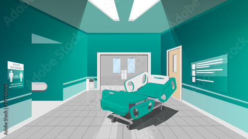 Shortage of ICU beds (Intensive Care Unit), covid-19 and social issues concept. Hospital Interior Flat Vector Illustration