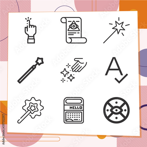 Simple set of 9 icons related to typed