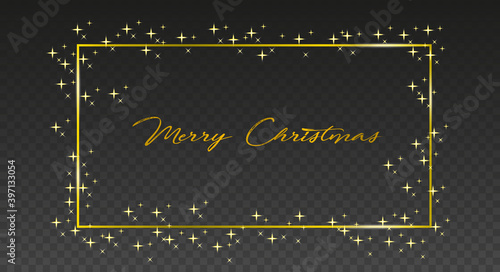 Merry Christmas magic golden frame. Merry Christmas and happy New Year related flat style vector illustration.