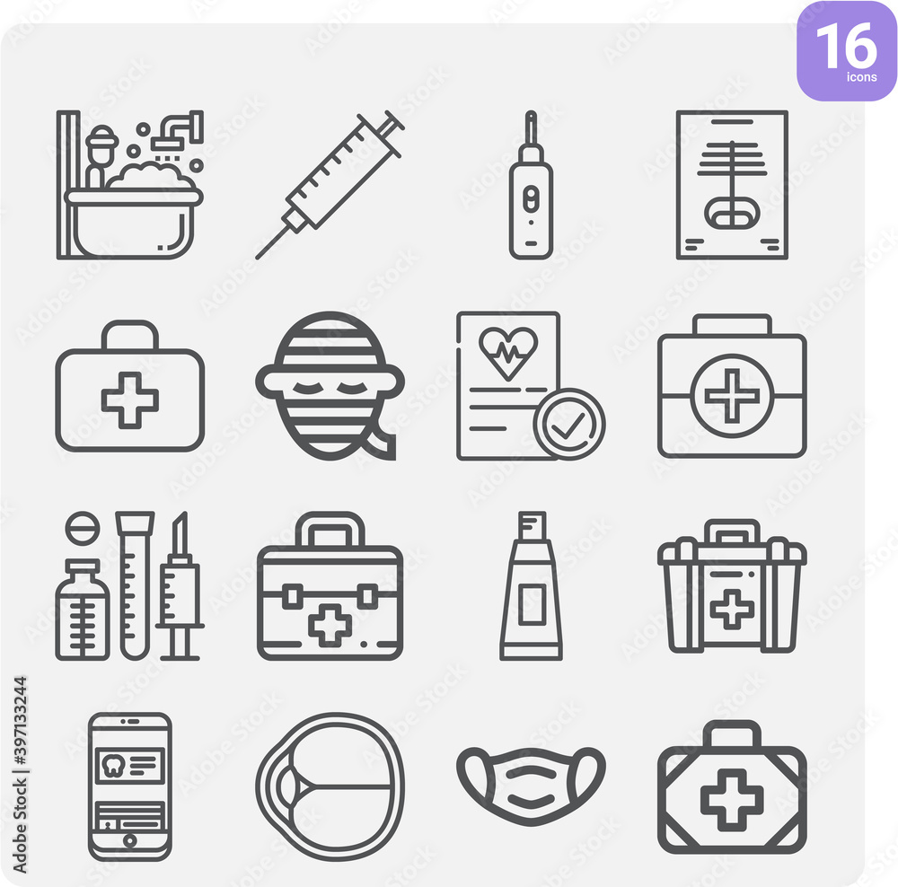 Simple set of surgeon related lineal icons.