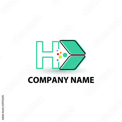 Initial H letter with data storage, data transfer concept for technology theme logo vector concept