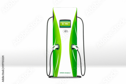 Electric Vehicle Charging Station Isolated Against White. 3d Rendering.