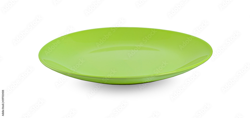green round plate or dishes isolated on white background green round plate or dishes isolated on white background