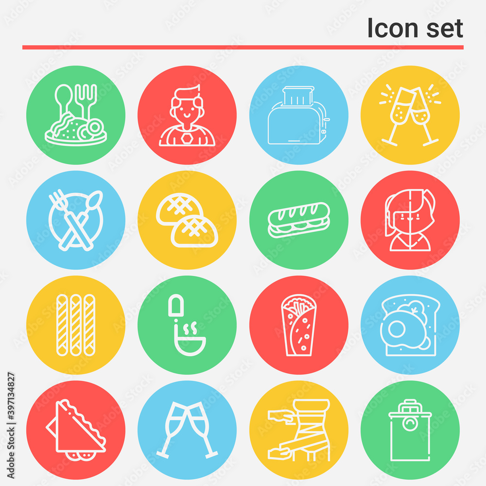 16 pack of sandwich  lineal web icons set