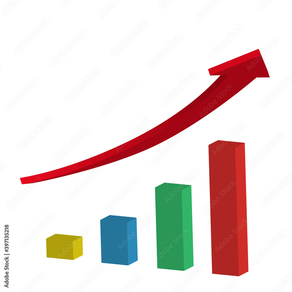 Bar chart with a red rising arrow. Vector illustration. Bar chart with a red rising arrow. Vector illustration.