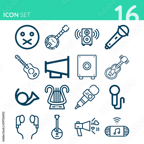 Simple set of 16 icons related to listener