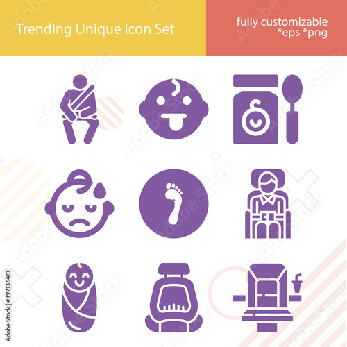 Simple set of infant related filled icons.