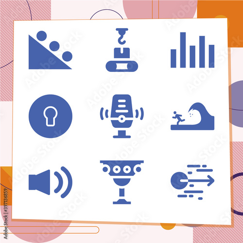 Simple set of 9 icons related to gravitational