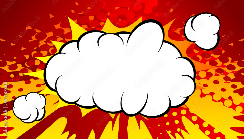 Comic book background with red and yellow zoom effect and blank cloud. Vector illustration. Comic book background with red and yellow zoom effect and blank cloud. Vector illustration.