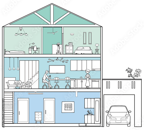 立面図-三階建ての家
