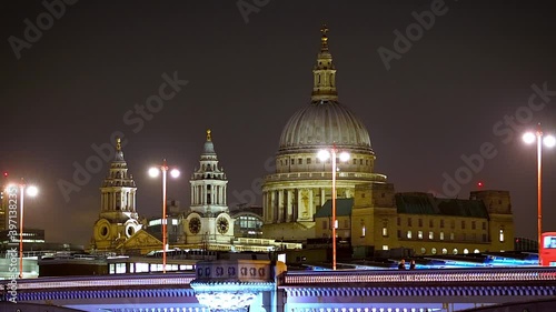 Night view of St Paul's Cathedral, an Anglican cathedral sitting on Ludgate Hill at the highest point of the City of London in England, UK photo