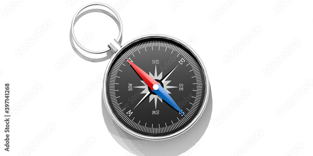 Detail of compass with blue and red needle Detail of compass with blue and red needle