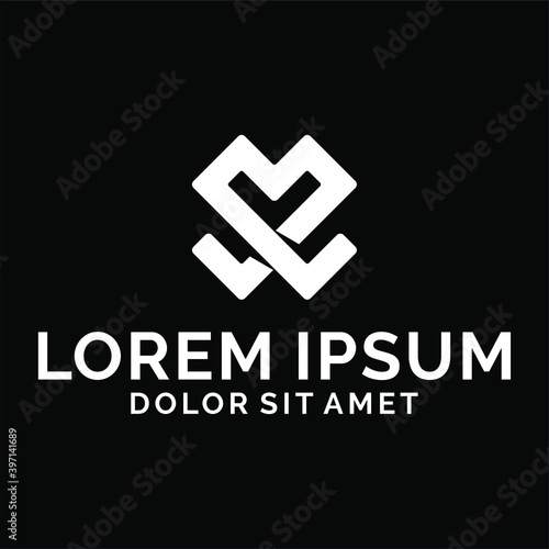 Initial letter ML or LM logo template with geometric cross line art illustration in flat design monogram symbol