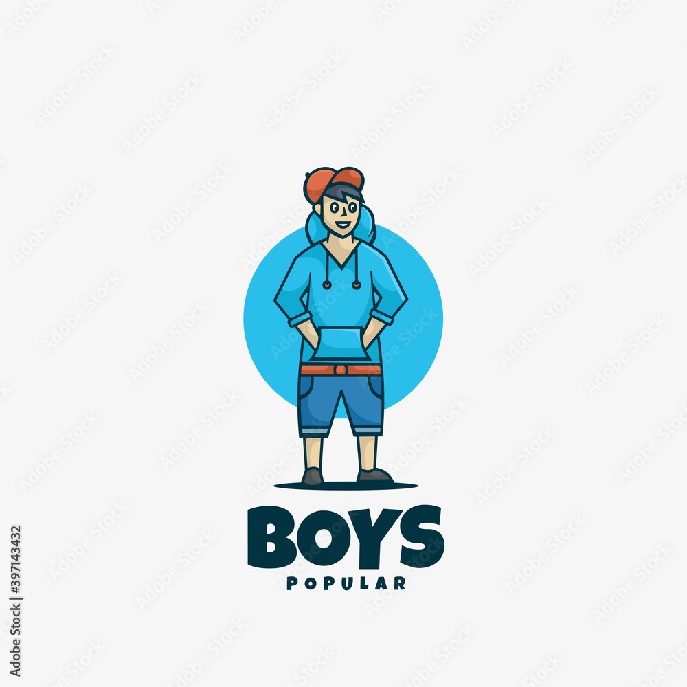 Vector Logo Illustration Boys Mascot Cartoon Style.