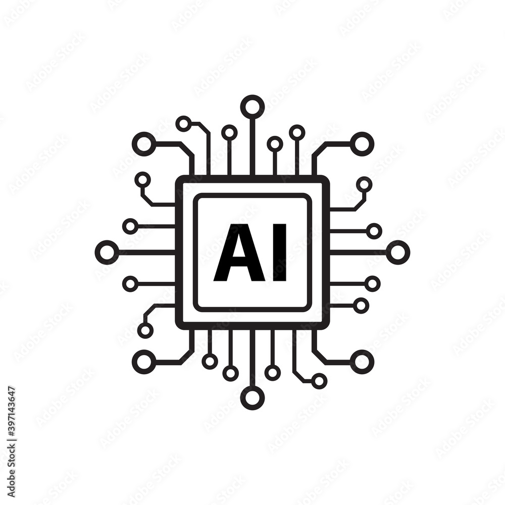 Artificial intelligence AI processor chip vector icon symbol for ...
