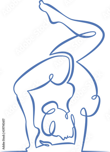 Young woman girl athlete goes in for sports yoga fitness. One line continuous thick bold single drawn art doodle isolated hand drawn outline logo illustration.