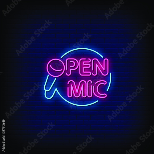 Open Mic Neon Signs Style Text Vector