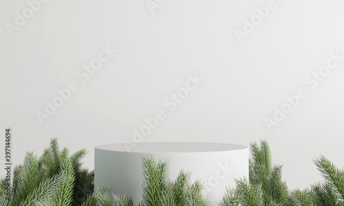 White product display podium. Pine concept. 3D rendering