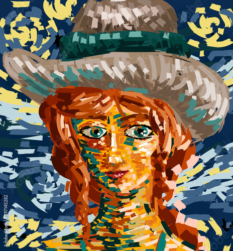 impressionism strokes woman face portrait