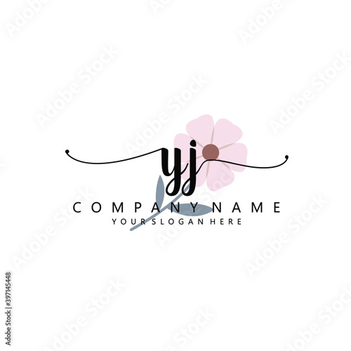 YJ Initial handwriting logo template vector 
