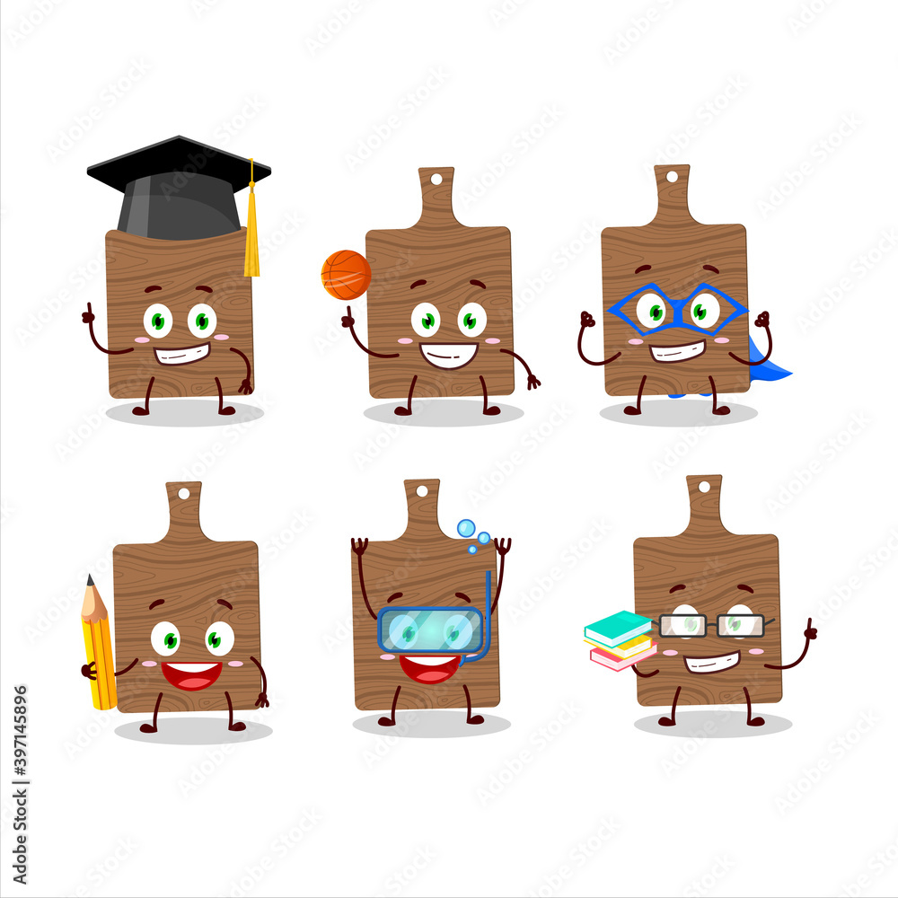 School student of wood cutting board cartoon character with various expressions School student of wood cutting board cartoon character with various expressions